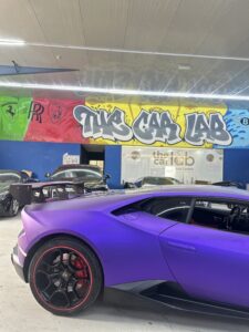 Purple Lamborghini Huracan at The Car Lab Auto Repair Center Dubai
